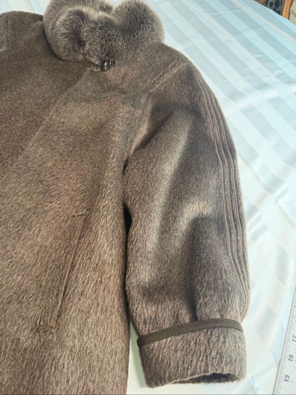 Hensel & Mortensen Vintage Llama Hair Long Coat Fur Collar Brown Women’s L Flaws - Picture 7 of 16